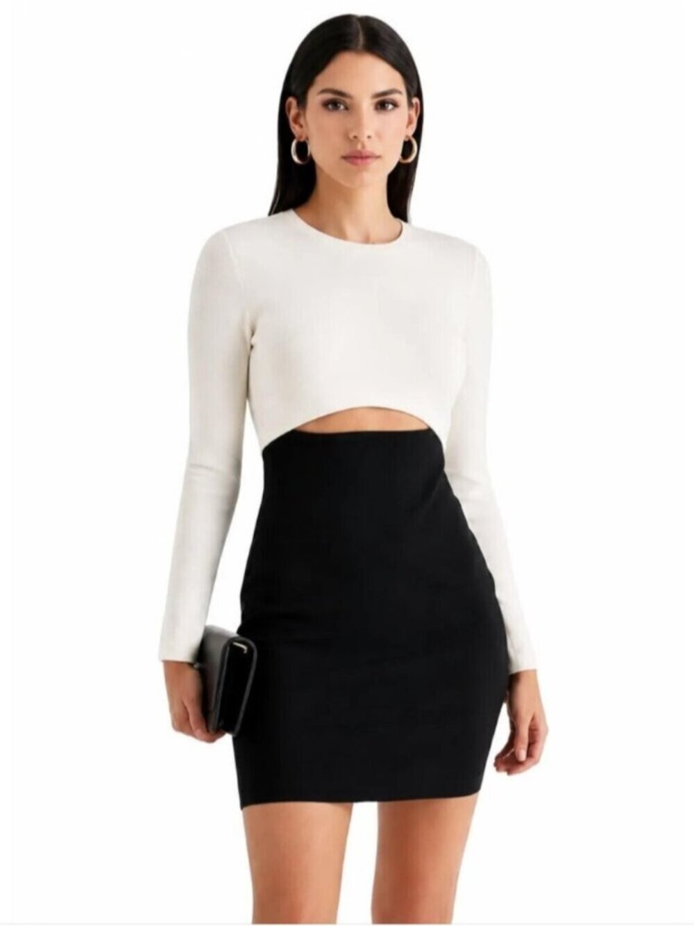 NWT Express Body Contour Long Sleeve Color Block Cutout Mini Sweater Dress